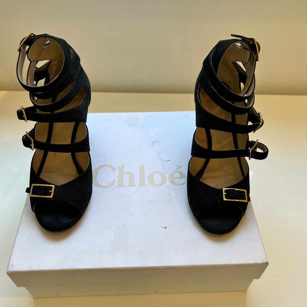 Chloe black suede wedge sandals 37